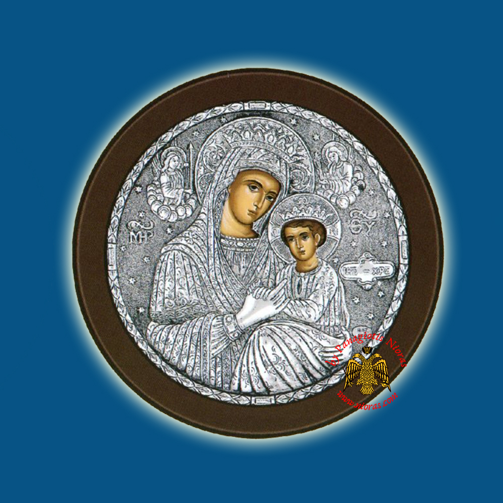 Holy Virgin Mary Theotokos Renaissance Silver Holy Icon Round Design
